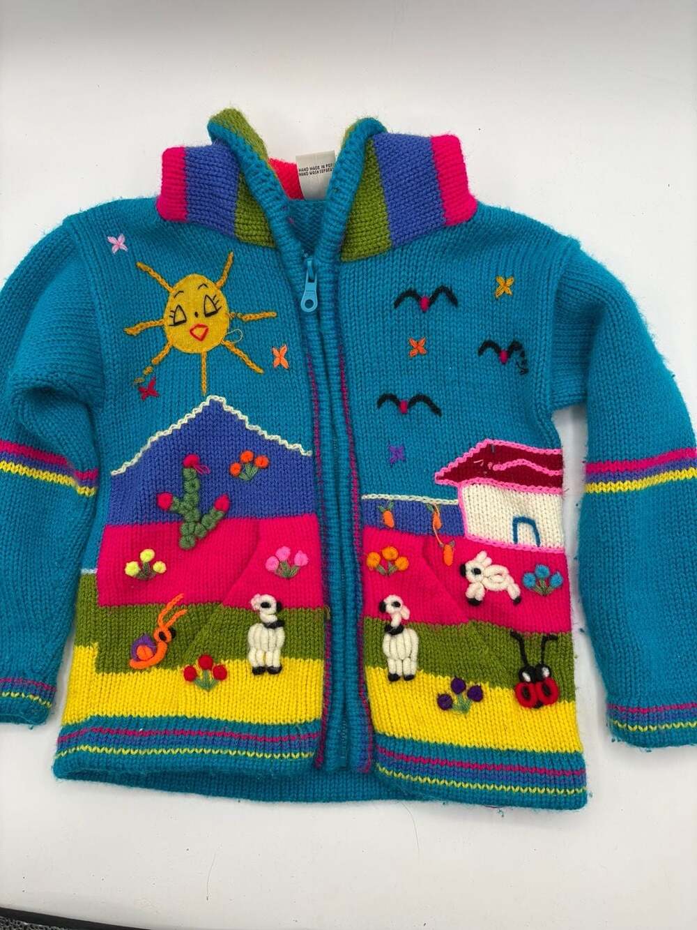 Lucy Iburg Vintage Toddler Hand Knit Peruvian Hooded Sweater Size 6
